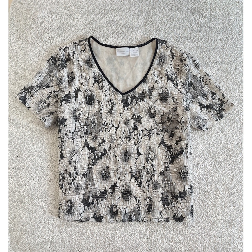 Worthington Woman Floral Lace Top XL Boho Embroidered Feminine Fairycore Trend